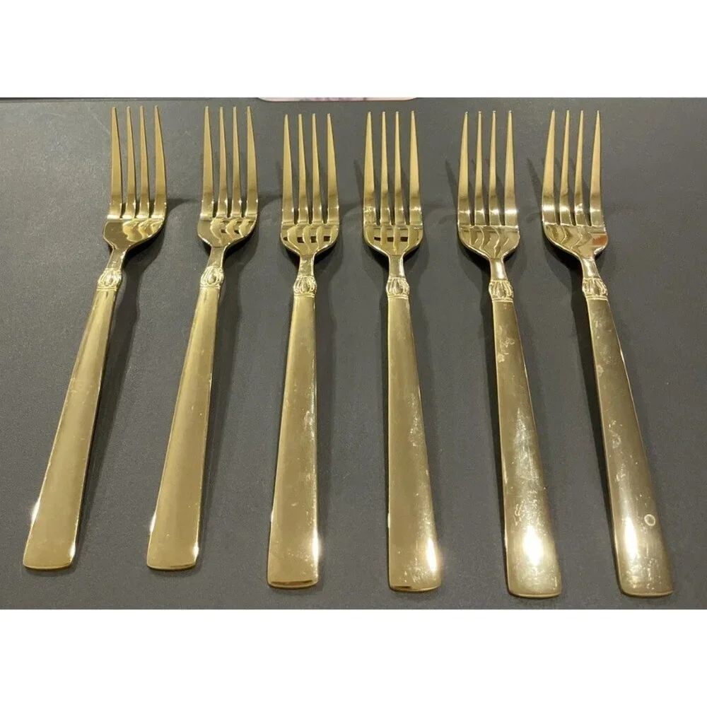 Reed & Barton Sanderling Set Of 6 Dinner Forks Korea Gold Electroplate Stainless